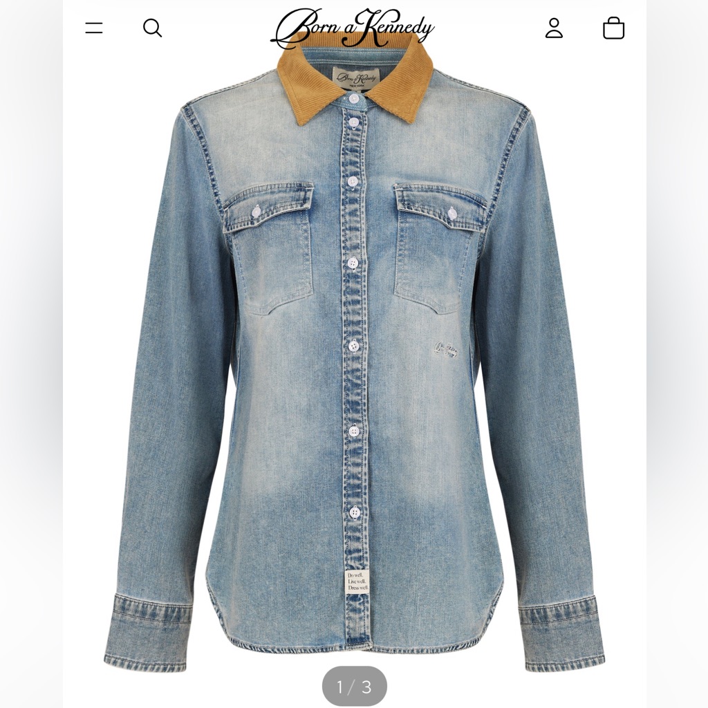 Born A Kennedy Light Blue Denim Shirt With Tan Corduroy Collar